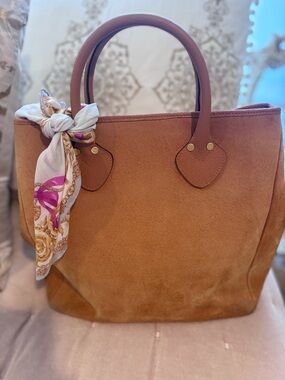 Vintage Gucci Suede Top Handle Handbag in Cognac Brown